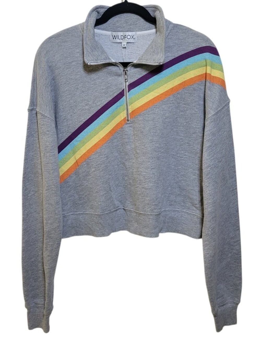 Wildfox Rainbow Half Zip Sweatshirt Womens Medium Gray Striped Retro NEW